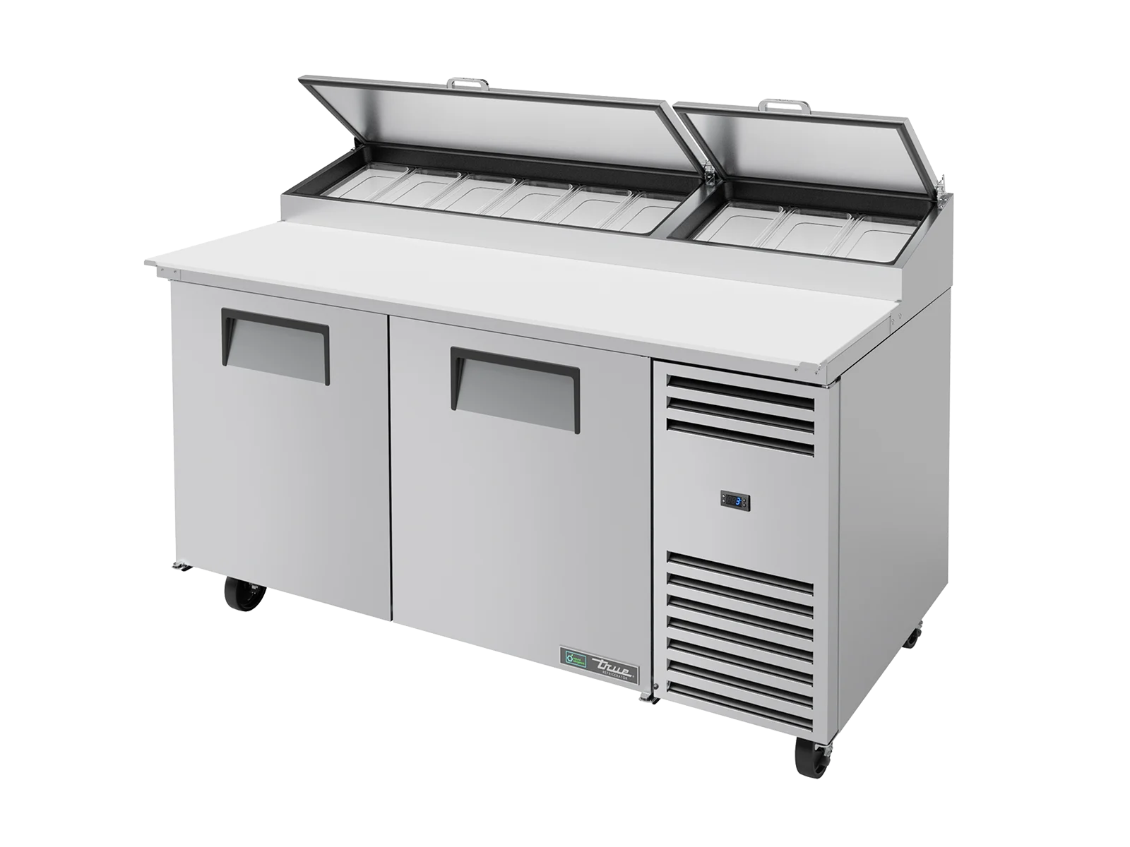 Table de préparation de pizza, 9 bacs GN 1/3, 2 portes battantes pleines
