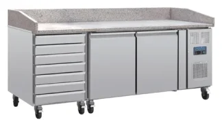 Comptoir à pizza 2 portes, dessus granit, 7 tiroirs à pâtons, Polar U 290L