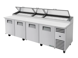 Table de préparation de pizza, 15 bacs GN 1/3, 4 portes battantes pleines