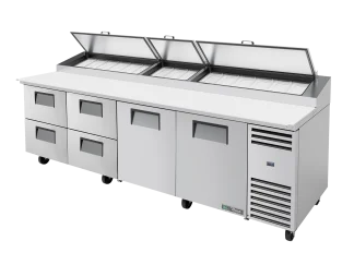 Table de préparation de pizza, 15 bacs GN 1/3, 4 tiroirs + 2 portes battantes pleines