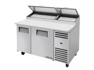 Table de préparation de pizza, 8 bacs GN 1/3, 2 portes battantes pleines
