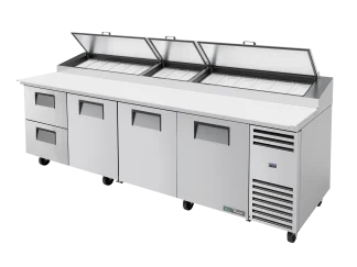 Table de préparation de pizza, 15 bacs GN 1/3, 2 tiroirs + 3 portes battantes pleines
