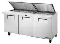 Table de préparation, 30 bacs GN 1/6, 3 portes battantes pleines, Couvercles amovibles TSSU-72-30M-B-ST-HC FLID